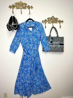 🆕Zara Blue Floral Maxi Shirt Dress M ptp21” l57”